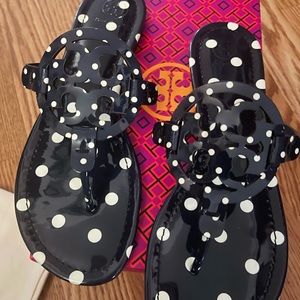 Tory Burch Polka Dot Patent Leather Miller Sandals